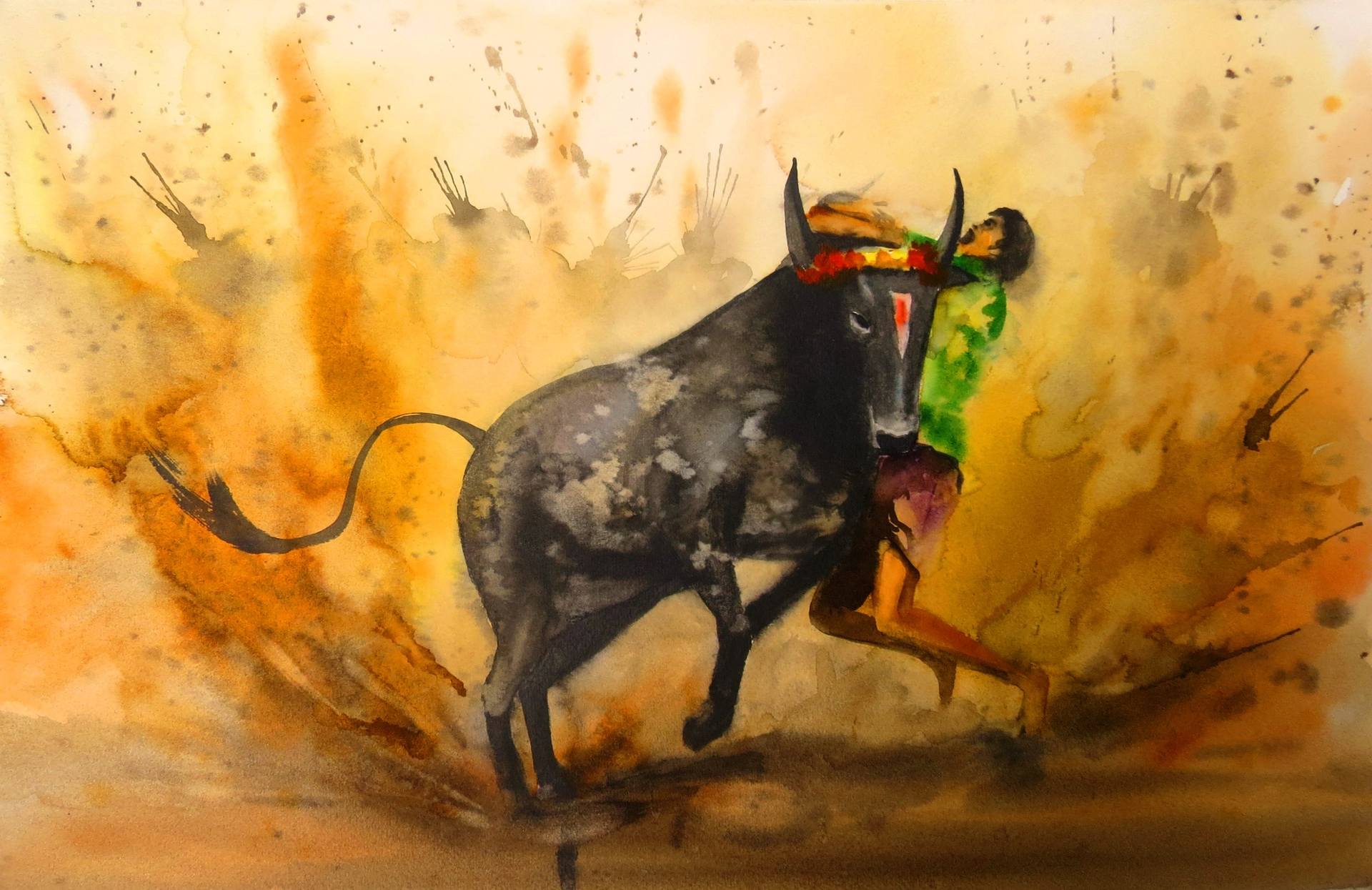 JALLIKATTU Painting by shyam kumar | Saatchi Art