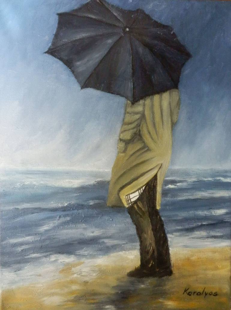 A lonely man Painting by Maria Karalyos Saatchi Art