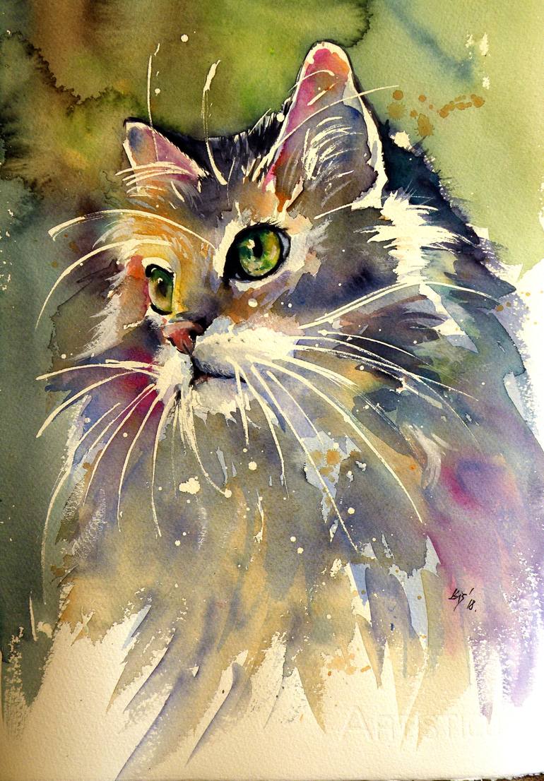 Cute cat  Painting  by Kovacs Anna Brigitta Saatchi Art 