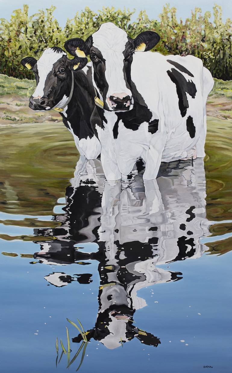 Two cows Painting by Clara Bastian  Saatchi Art 