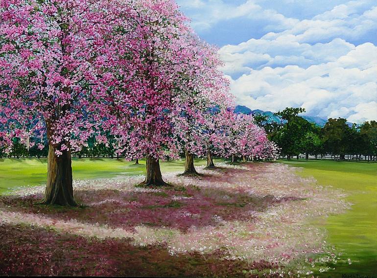Resultado de imagen para painting of a pink tree