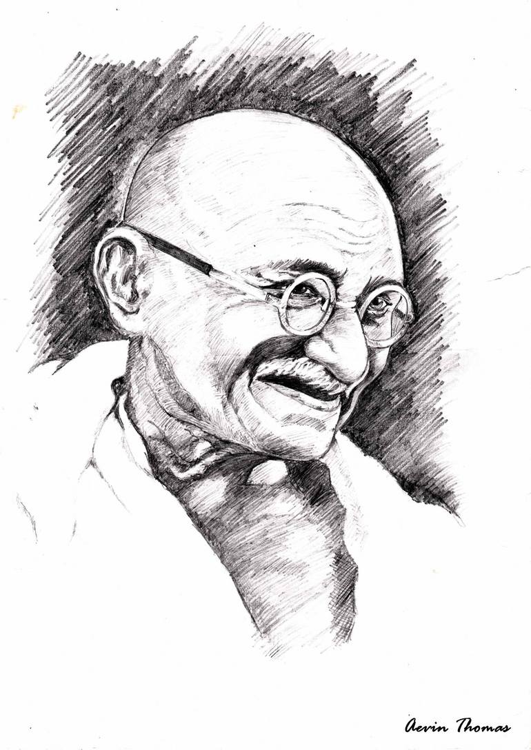 Mohandas Karamchand Gandhi Drawing by Aevin Thomas ...