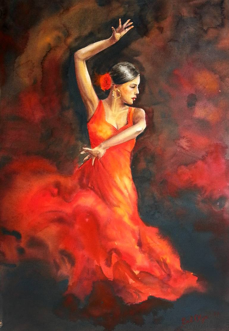 Flamenco Dancer In Red Dress 2 Painting By Olga Beliaeva Saatchi Art