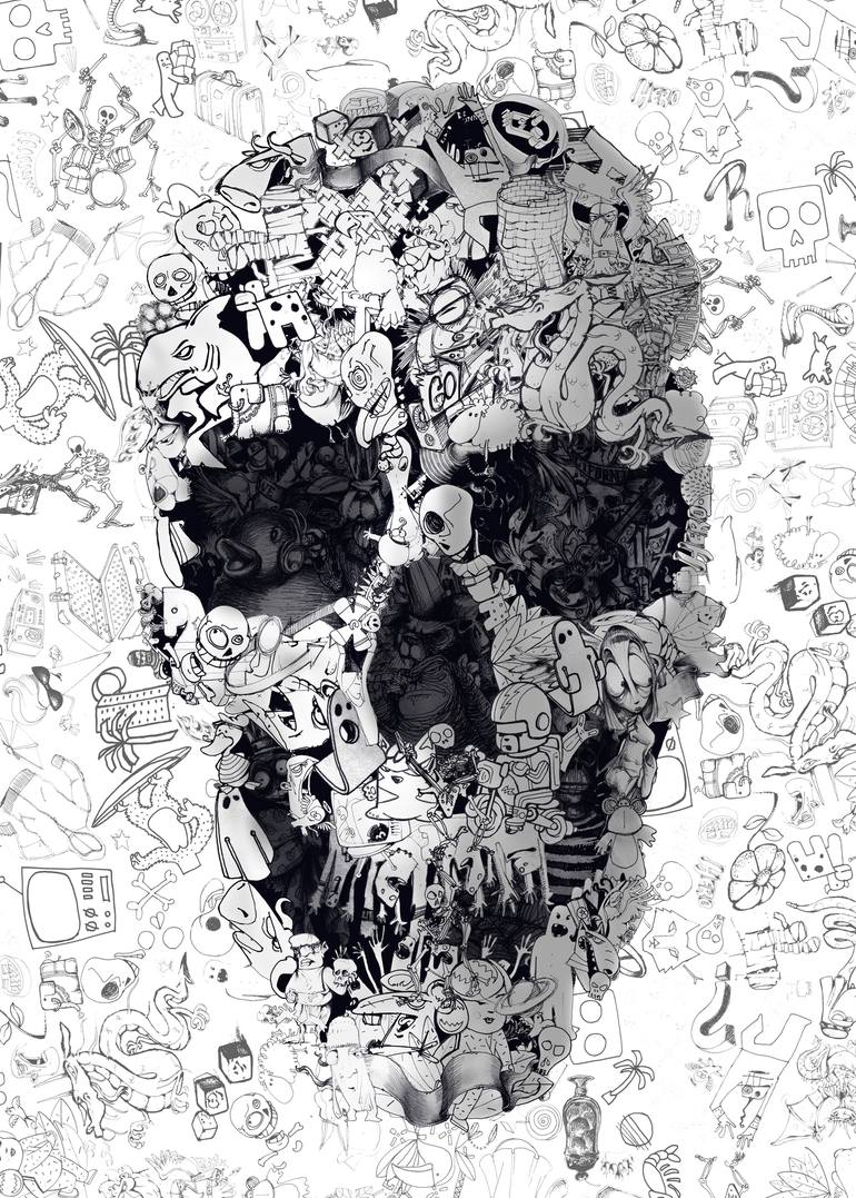 Doodle Skull Drawing By Ali Gulec Saatchi Art