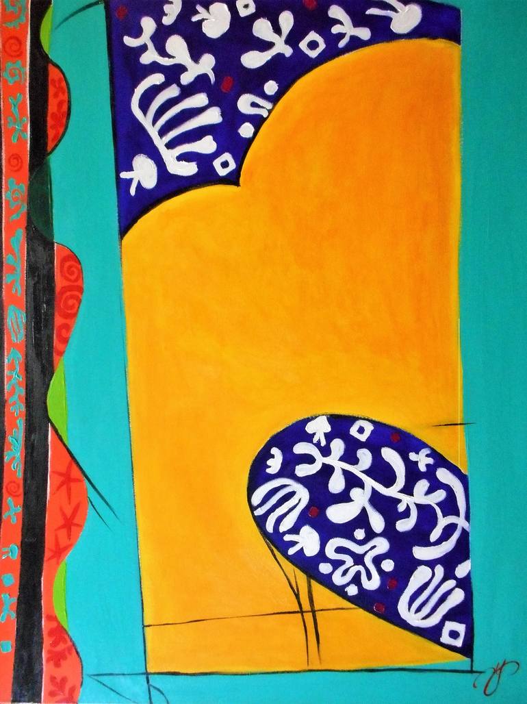 The Yellow Curtain with Snow Flowers (after Henri Matisse) Painting by