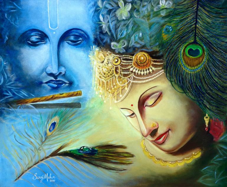 Saatchi Art: Radha Krishna Painting by Saroj Meher