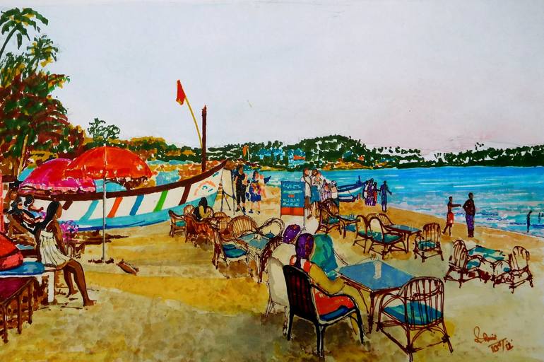 Bustling Evening At A Goa Beach- Goa- India Painting By -2870